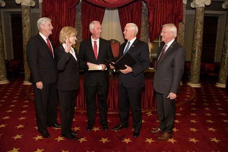Governor Phil Bryant, Senator Cindy Hyde-Smith, Michael Smith, Vice President Pence, and Senator Roger Wicker.  Old Senate Chamber, U.S. Capitol.