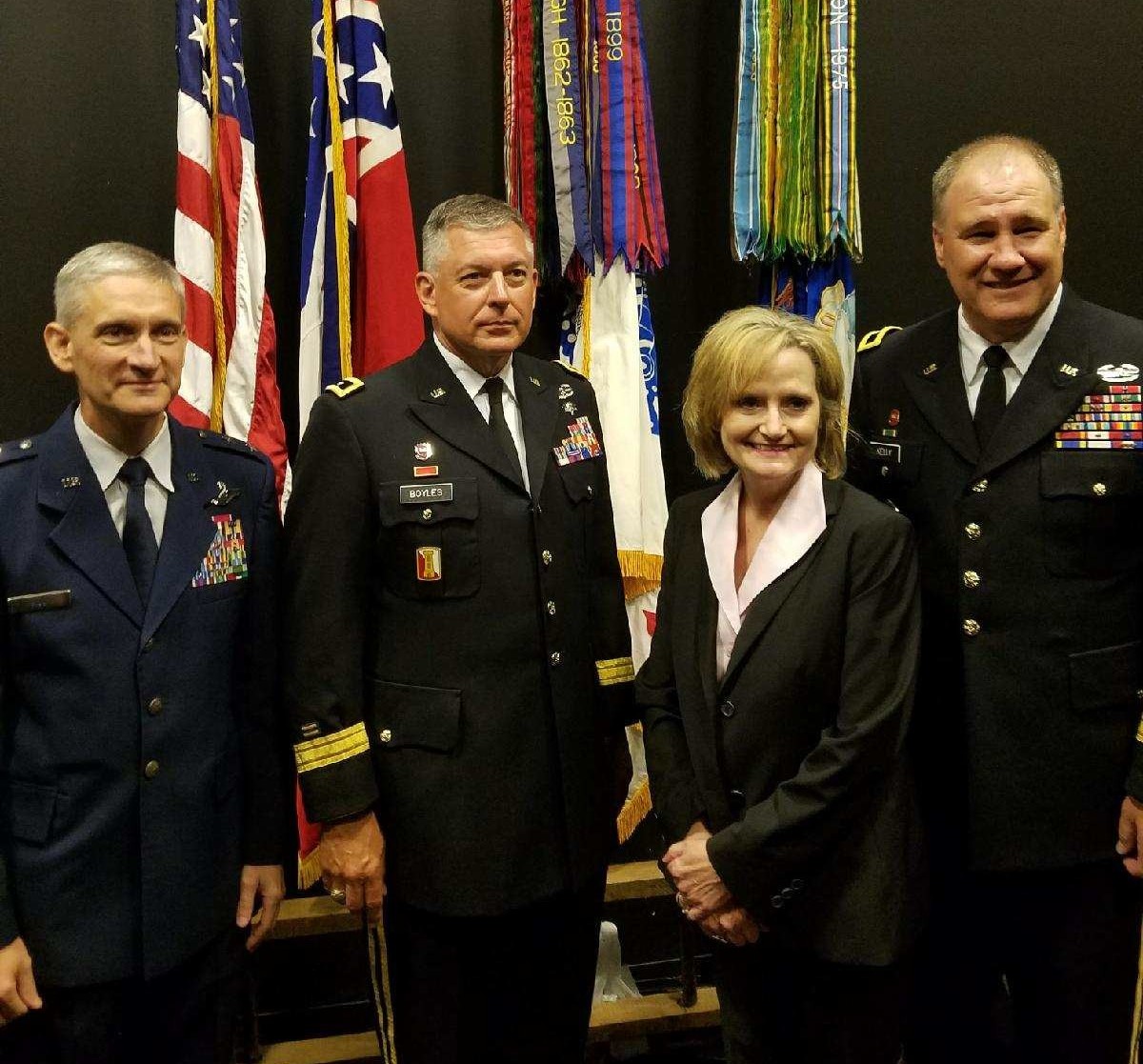 Senator Hyde-Smith joins Maj. Gen. William Hill, Maj. Gen. Janson D. Boyles, and Rep. Trent Kelly at the Mississippi National Guard Convention in Biloxi