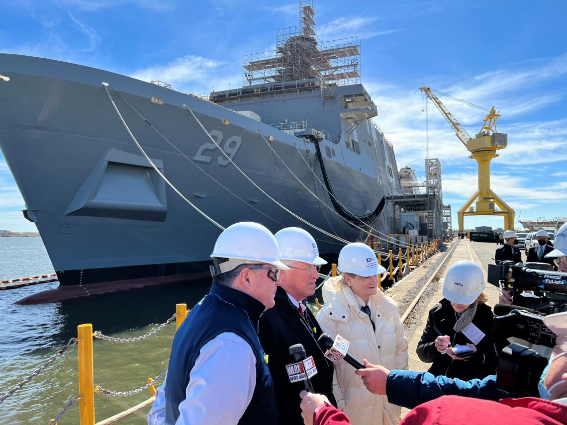 Senators Hyde-Smith and Roger Wicker, and Representative Steven Palazzo meet the news media following briefings and a tour of the Huntington Ingalls Shipyard in Pascagoula. (Jan. 26, 2022)