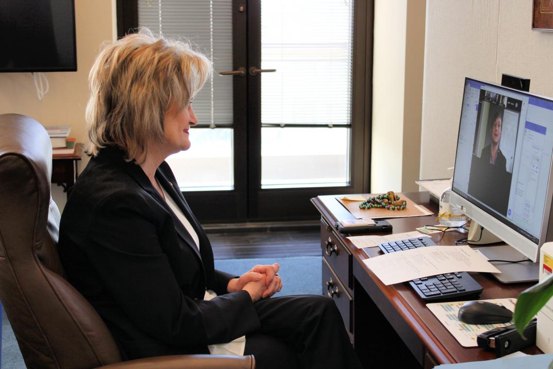 Senator Hyde-Smith, via Zoom, visits with Jacob Pearson of Corinth, a Mississippi delegate to the 2021 U.S. Senate Youth Program. (March 11, 2021)