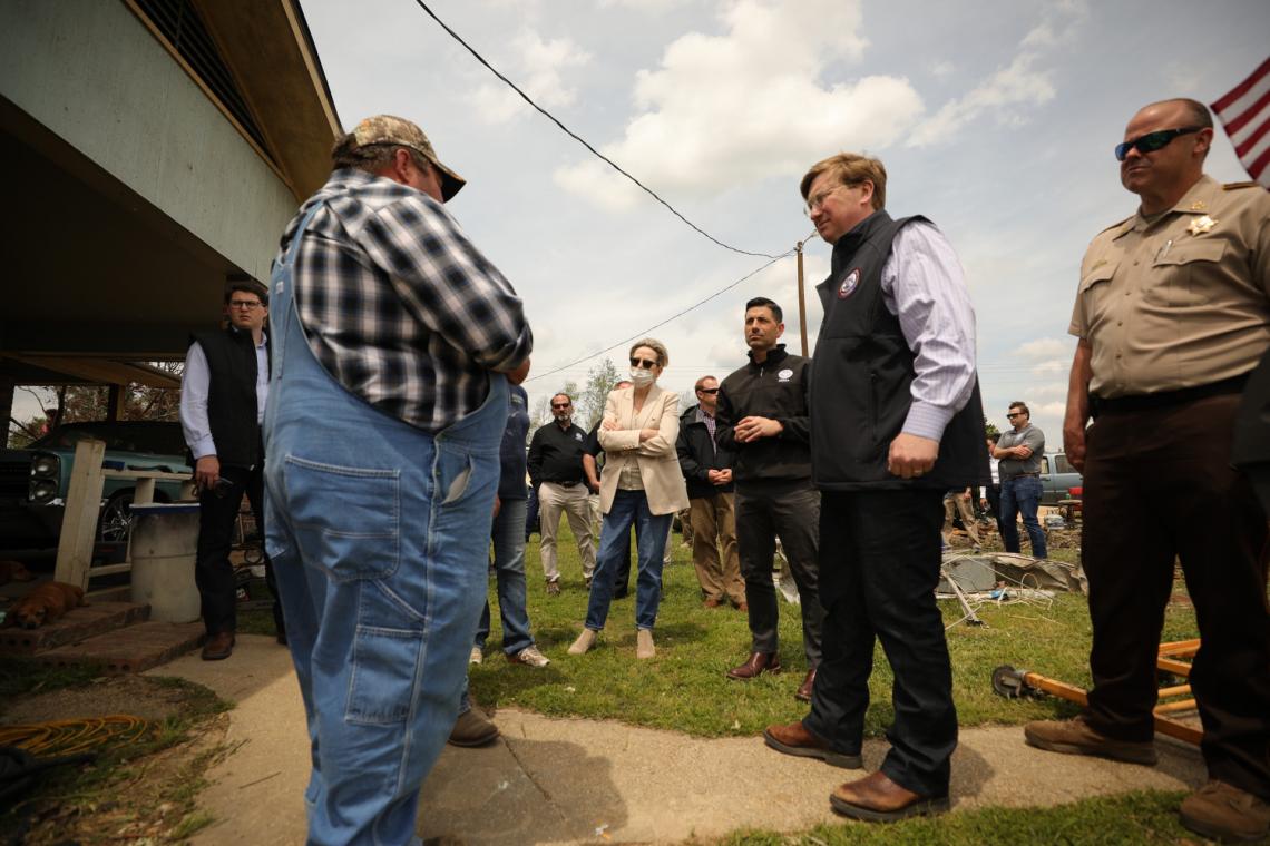 Senator Hyde-Smith visits Jones County tornado victims with acting Homeland Security Secretary Chad Wolf and Governor Reeves. (April 14, 2020)