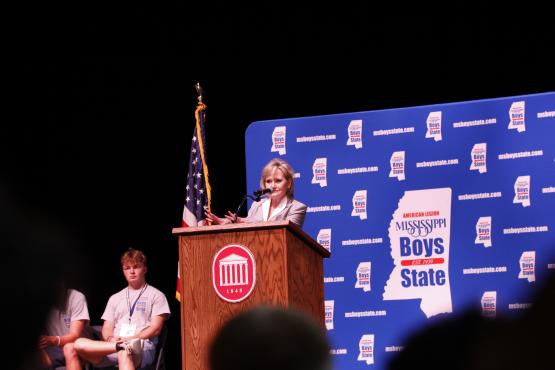 Senator Hyde-Smith delivers an address to the 2022 Mississippi Boys State delegates participating in the annual leadership event hosted by the American Legion. (June 02, 2022)