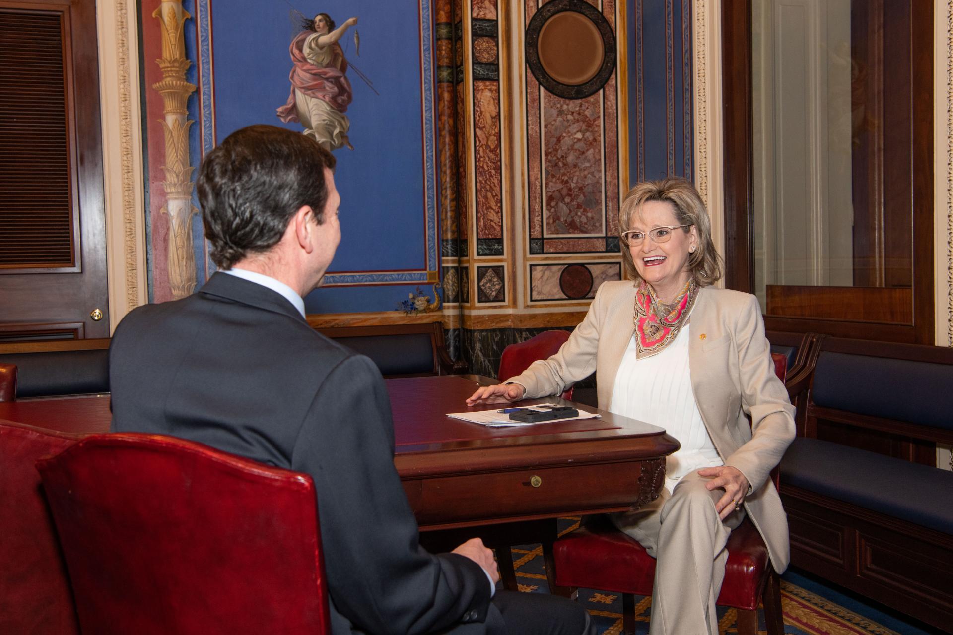 Senator Hyde-Smith, Legislative Branch Appropriations Subcommittee Chairman, meets with Architect of the Capitol, J. Brett Blanton, in the Capitol. (March 10, 2020)