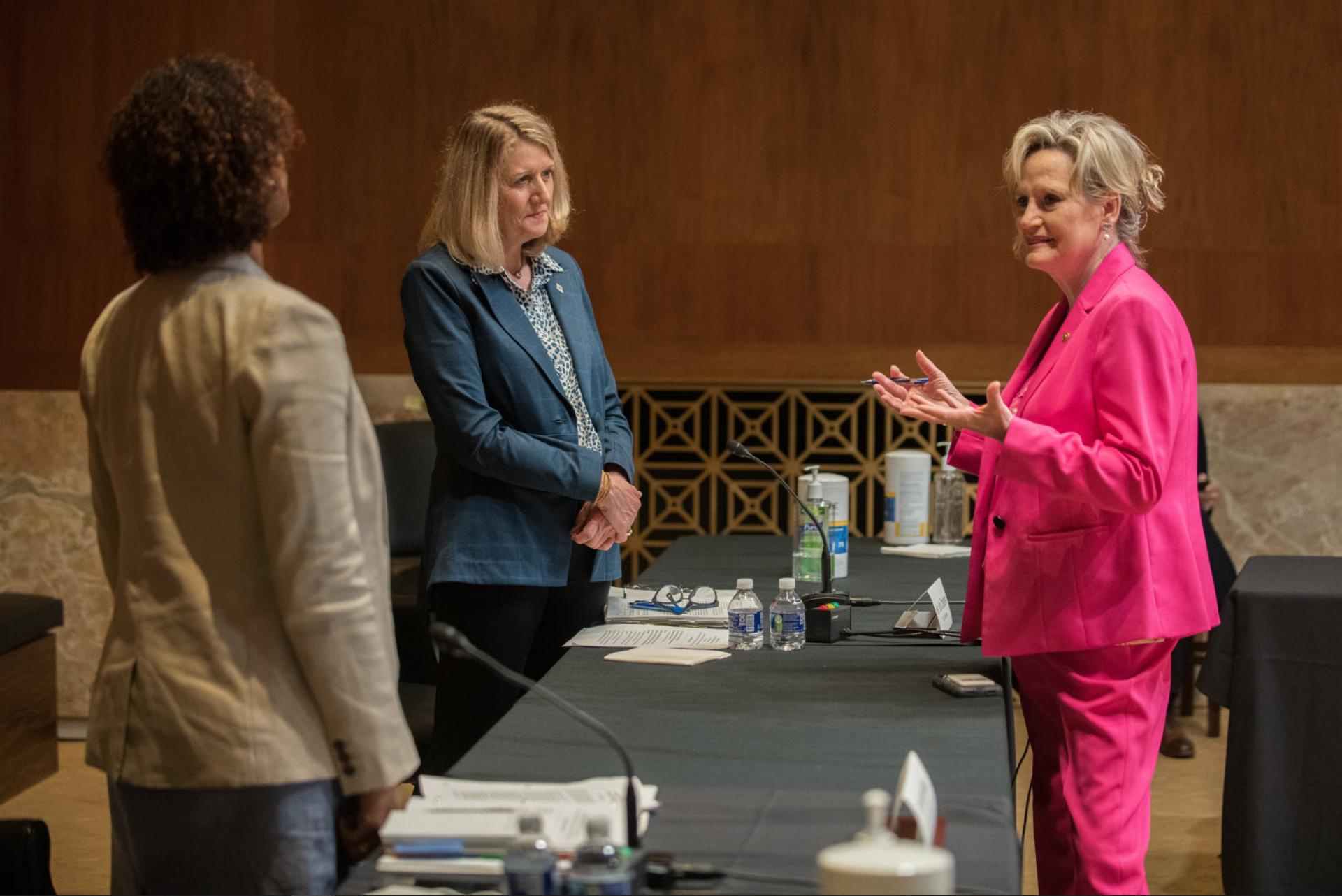 Senator Hyde-Smith greets U.S. Forest Service Chief Vicki Christiansen prior to an Interior Appropriations Subcommittee hearing on the agency’s FY2022 budget. (May 26, 2021)