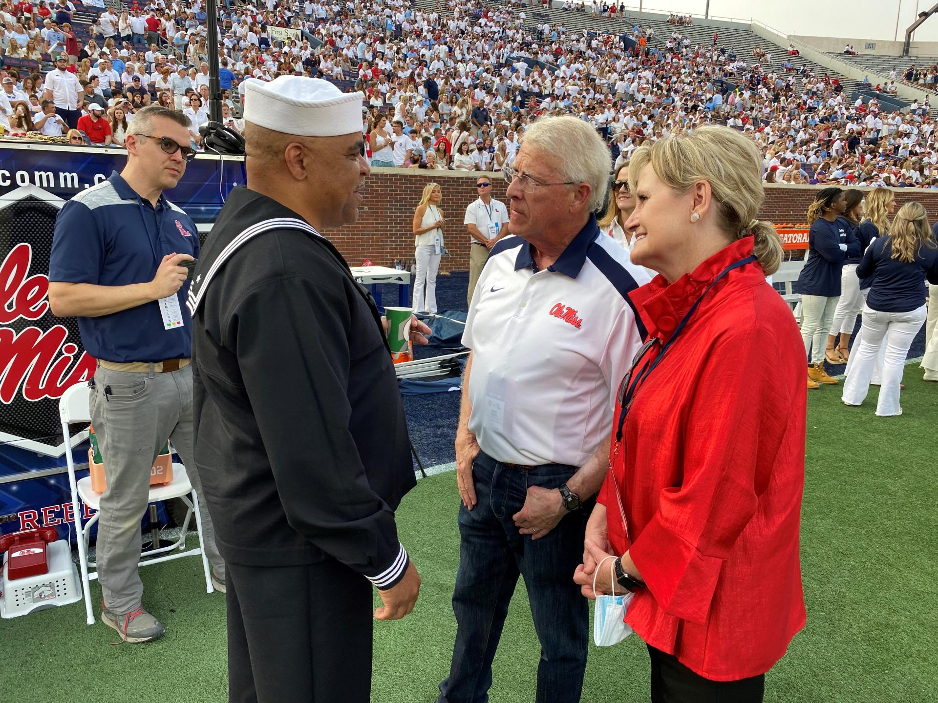 Senators Hyde-Smith and Roger Wicker visit first responders prior to an Ole Miss commemoration marking the 20th anniversary of the 9/11 terrorist attacks on the United States. (Sept. 11, 2021)